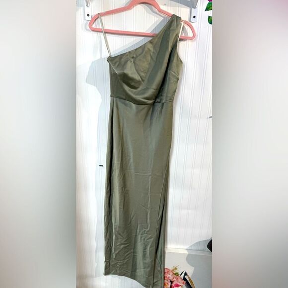 BHLDN Dylan One-Shoulder Satin Side-Slit Gown Sz 0 - Picture 2 of 11